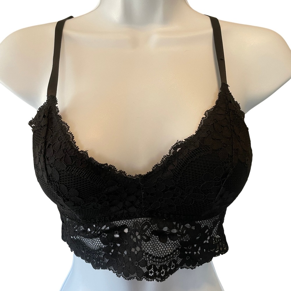 Women Coquette Goth Festival‎ Floral Lace Bralette Boho Racerback Crop Top Small
